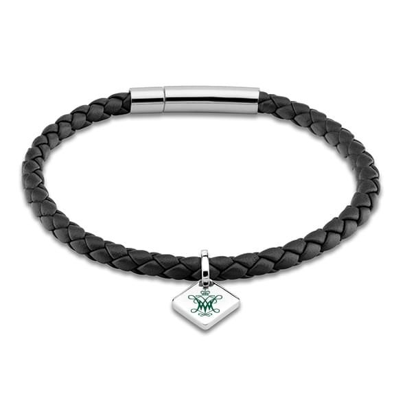 College of William & Mary Leather Bracelet with Sterling Silver Tag - Black