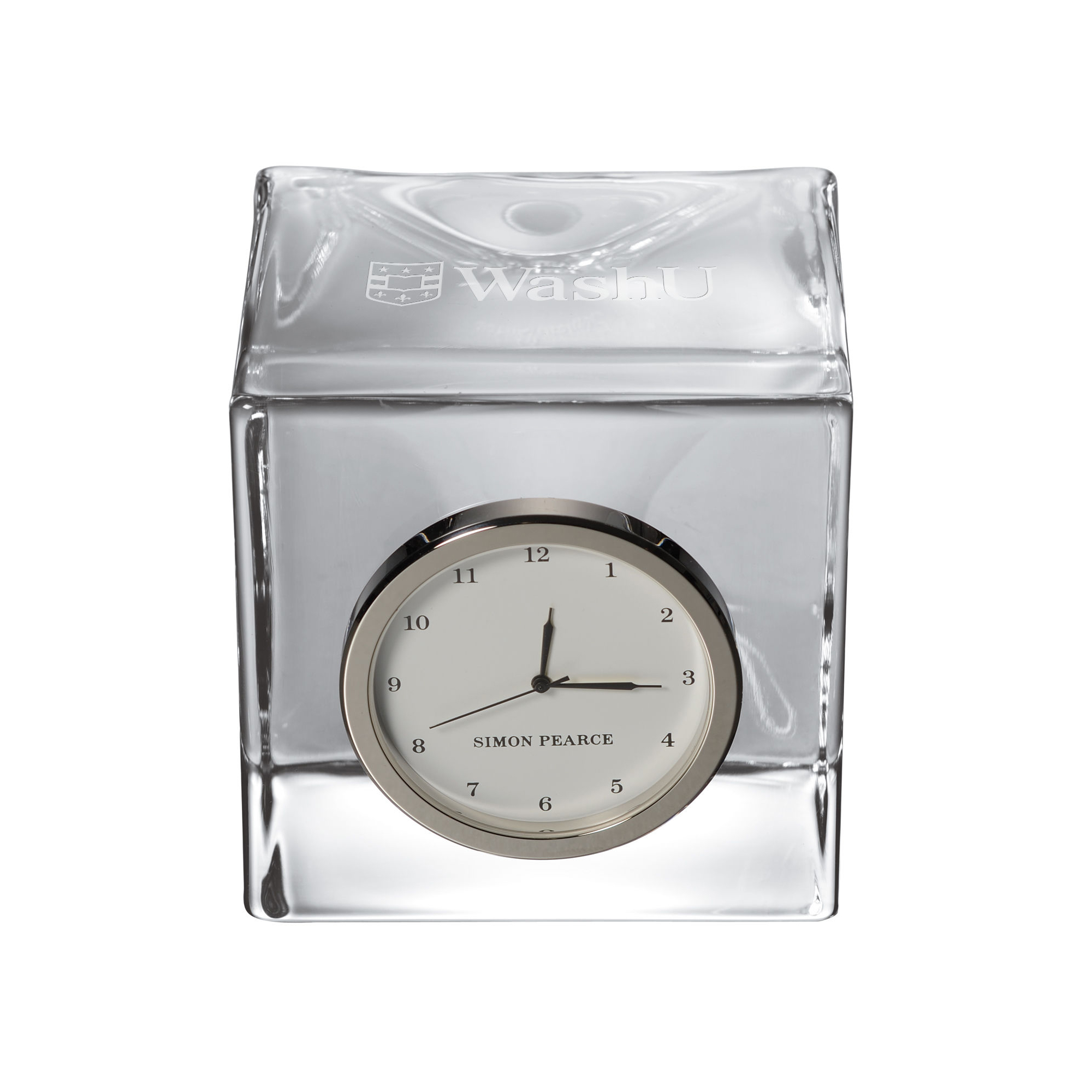 WUSTL Glass Desk Clock by Simon Pearce