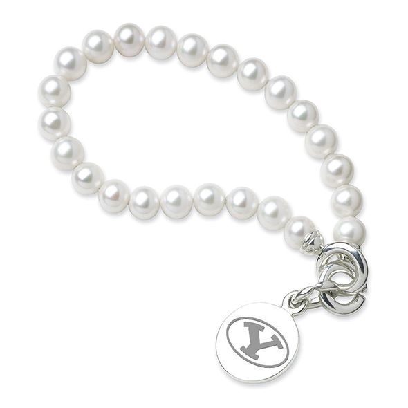 Brigham Young University Pearl Bracelet with Sterling Silver Charm - Image 1