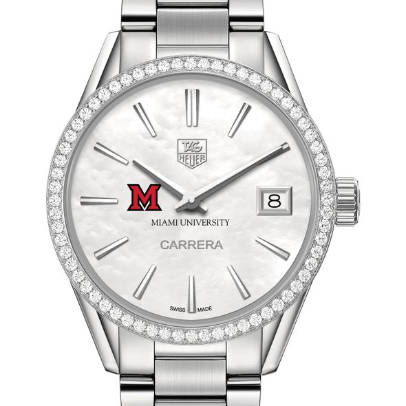 Miami University Women's TAG Heuer Steel Carrera with MOP Dial & Diamond Bezel
