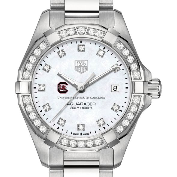 University of South Carolina W's TAG Heuer Steel Aquaracer with MOP Dia Dial & Bezel