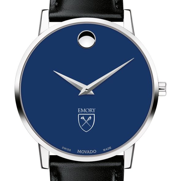 Emory University Men's Movado Museum with Blue Dial & Leather Strap