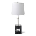 University of Michigan Polished Nickel Lamp with Marble Base & Linen Shade - Image 1