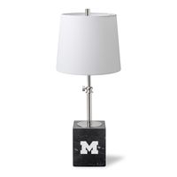 University of Michigan Polished Nickel Lamp with Marble Base & Linen Shade