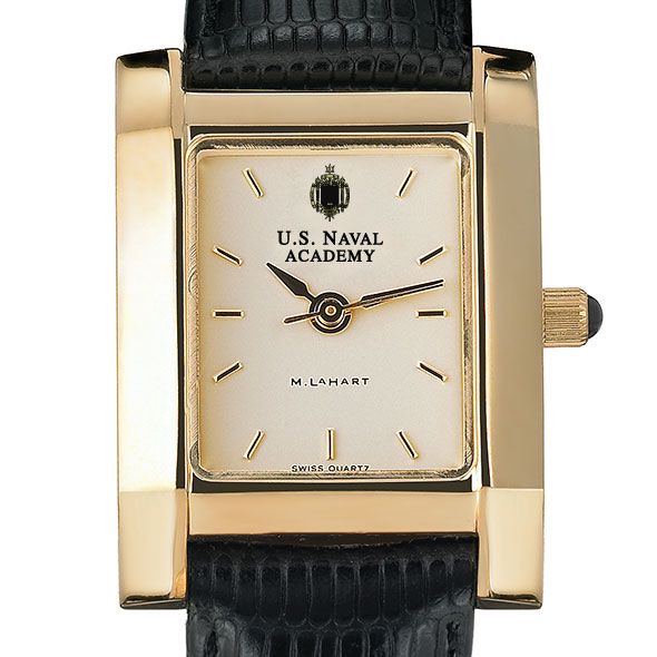 USNA Women's Gold Quad Watch with Leather Strap
