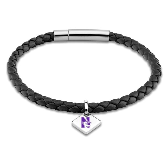 Northwestern Leather Bracelet w/ Sterling Silver Tag - Black