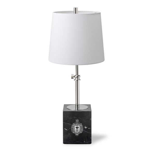 US Naval Academy Polished Nickel Lamp with Marble Base & Linen Shade - Image 1