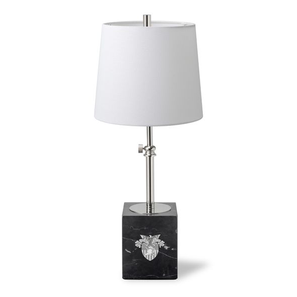 US Military Academy Polished Nickel Lamp with Marble Base & Linen Shade - Image 1