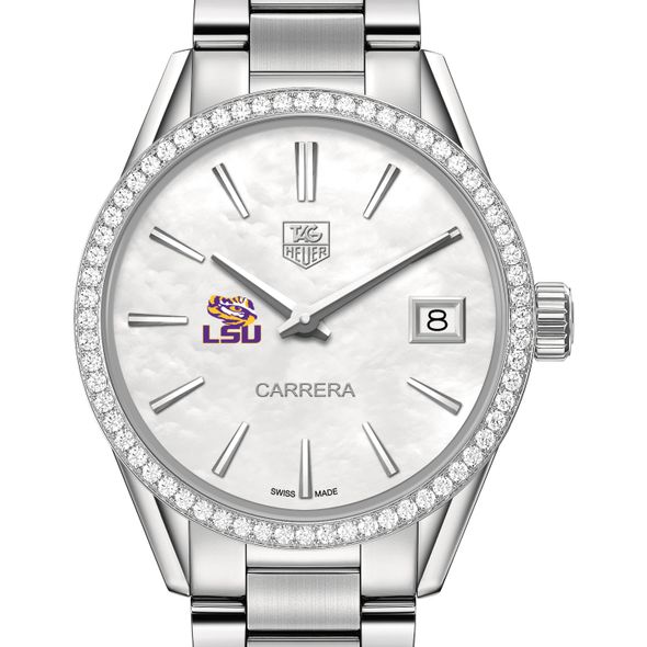 Louisiana State University Women's TAG Heuer Steel Carrera with MOP Dial & Diamond Bezel - Image 1