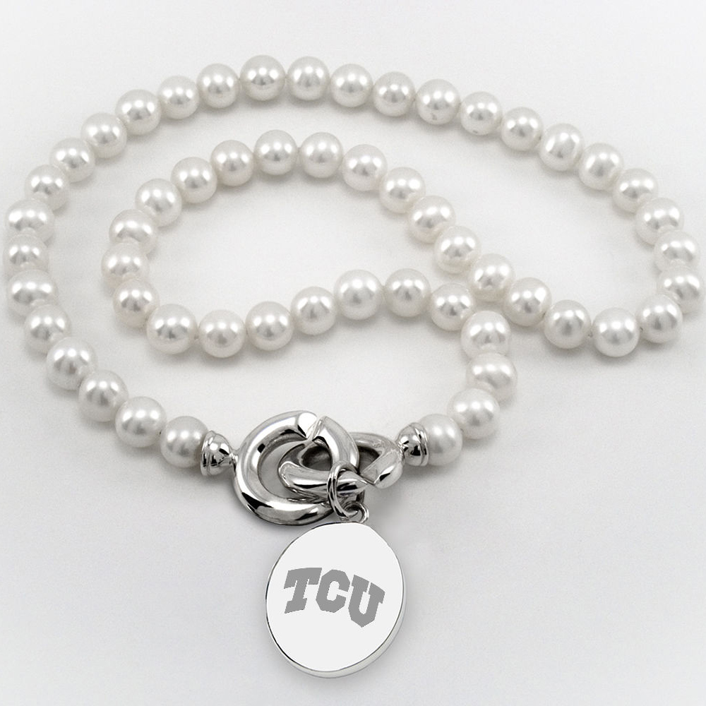 TCU Pearl Necklace with Sterling Silver Charm