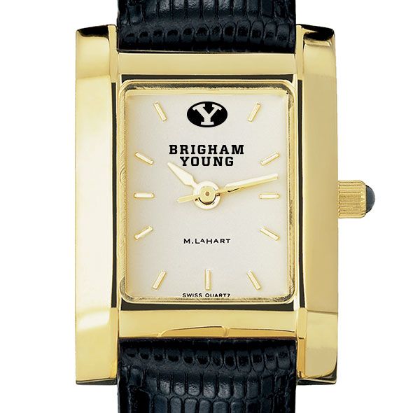 Brigham Young University Women's Gold Quad with Leather Strap