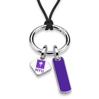 New York University Silk Necklace with Enamel Charm & Sterling Silver Tag