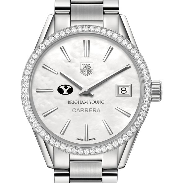 Brigham Young University Women's TAG Heuer Steel Carrera with MOP Dial & Diamond Bezel