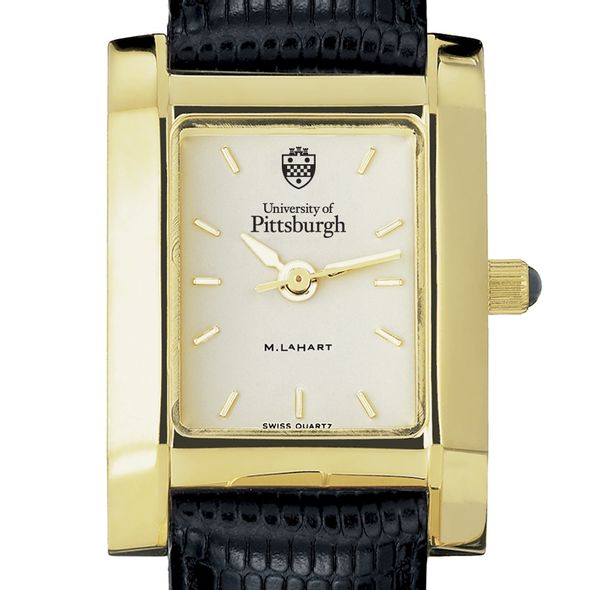 Pittsuburgh Women's Gold Quad Watch with Leather Strap