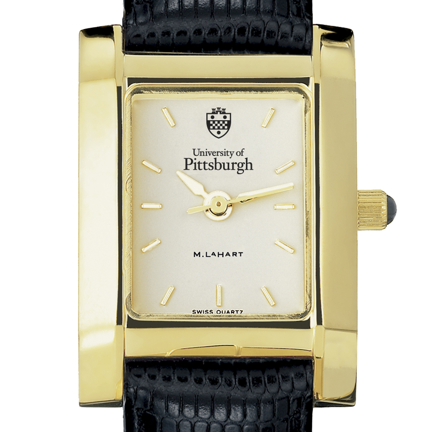 Pittsuburgh Women's Gold Quad Watch with Leather Strap