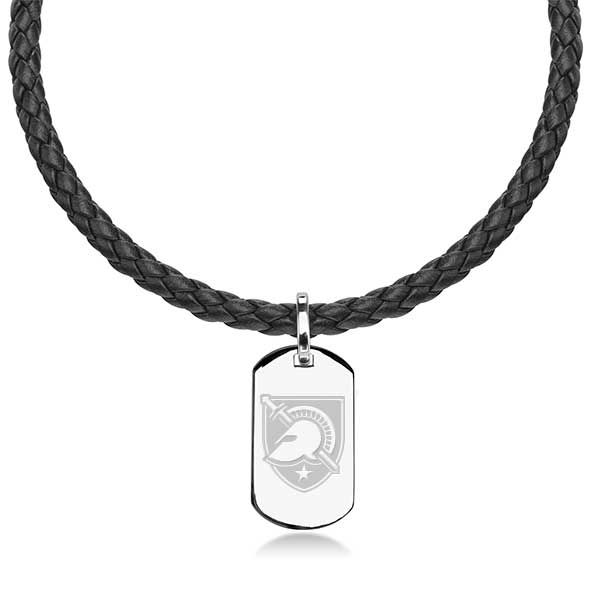 US Military Academy Leather Necklace with Sterling Dog Tag