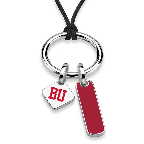 Boston University Silk Necklace with Enamel Charm & Sterling Silver Tag - Image 1