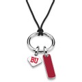 Boston University Silk Necklace with Enamel Charm & Sterling Silver Tag - Image 2