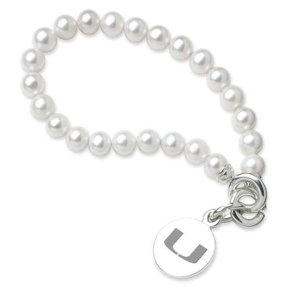 University of Miami Pearl Bracelet with Sterling Silver Charm - Image 1