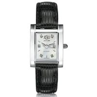 Women's Mother of Pearl Quad Watch with Diamonds & Leather Strap