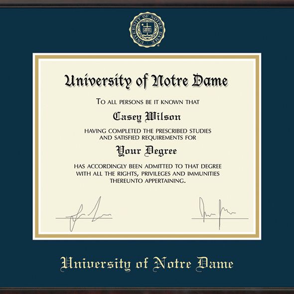 Official University of Notre Dame Diploma Frame, the Fidelitas