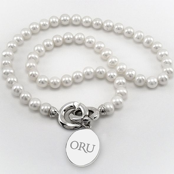 Oral Roberts Pearl Necklace with Sterling Silver Charm - Image 1