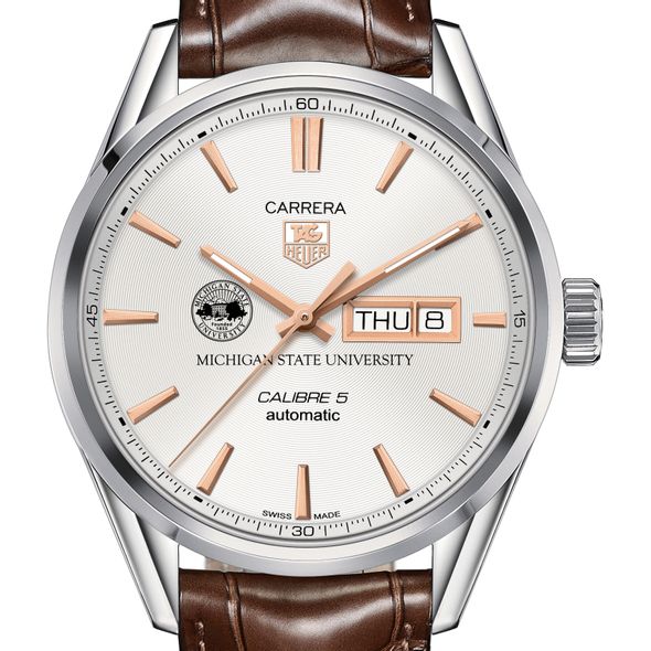 Michigan State University Men's TAG Heuer Day/Date Carrera with Silver Dial & Strap