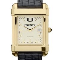 University of Miami Men's Gold Quad with Leather Strap