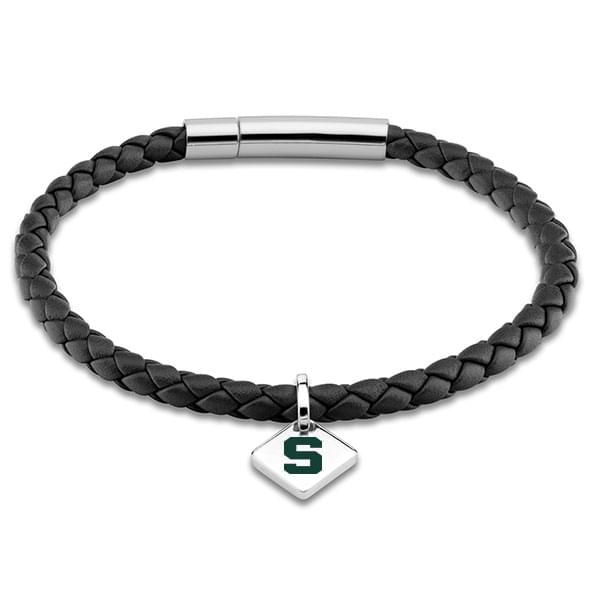 MSU Leather Bracelet with Sterling Silver Tag - Black