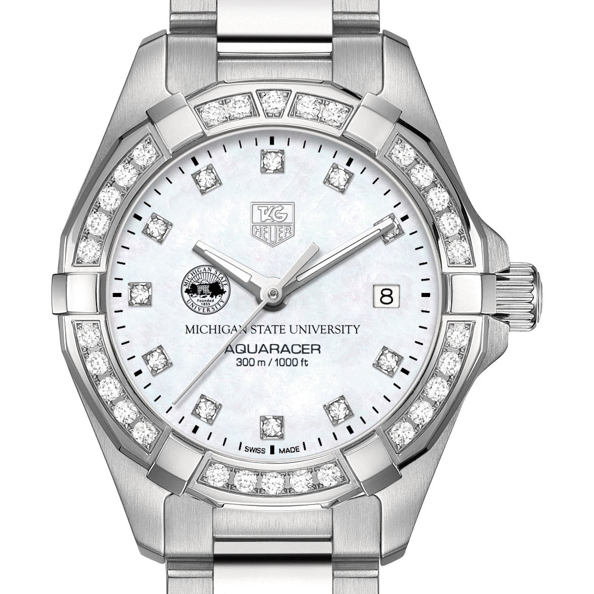 Michigan State W's TAG Heuer Steel Aquaracer with MOP Dia Dial & Bezel