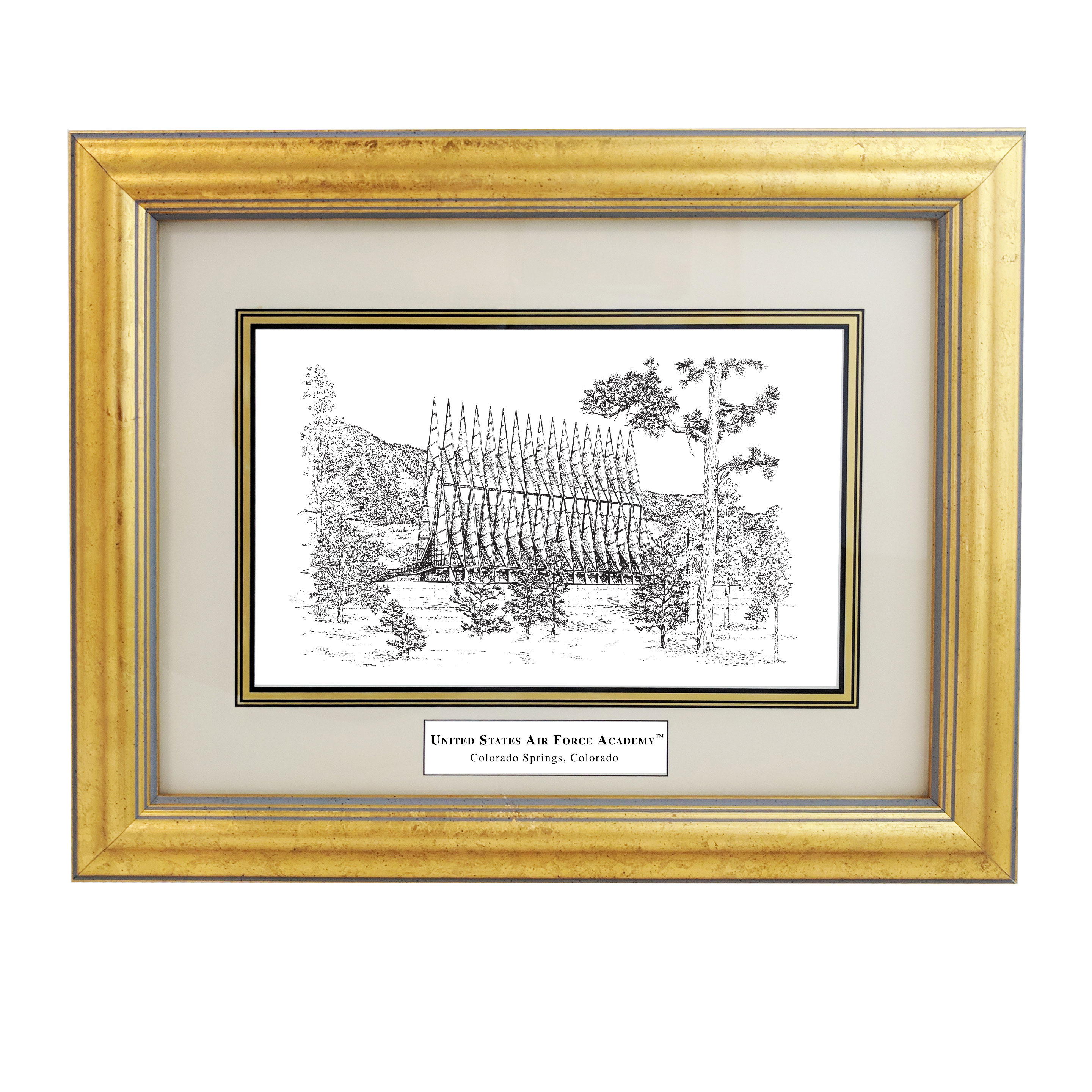 Framed Pen and Ink US Air Force Academy Print