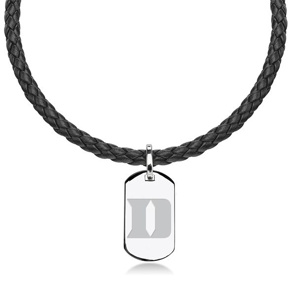 Duke University Leather Necklace with Sterling Dog Tag