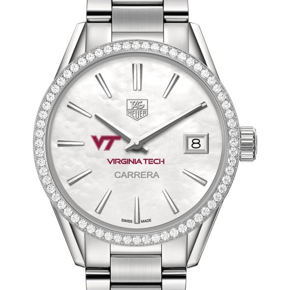 Virginia Tech Women's TAG Heuer Steel Carrera with MOP Dial & Diamond Bezel