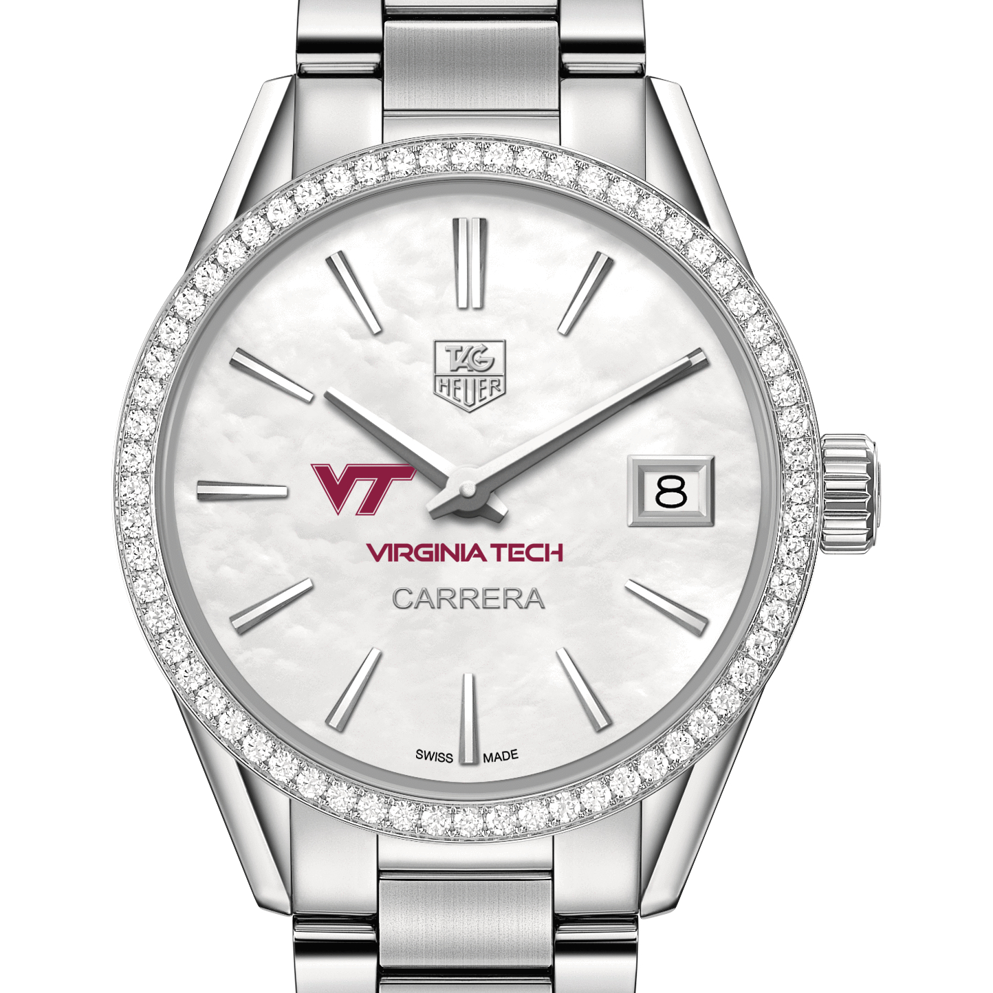 Virginia Tech Women's TAG Heuer Steel Carrera with MOP Dial & Diamond Bezel