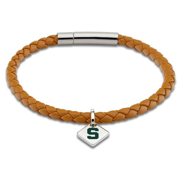 MSU Leather Bracelet with Sterling Silver Tag - Saddle