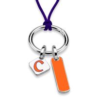 Clemson Silk Necklace with Enamel Charm & Sterling Silver Tag