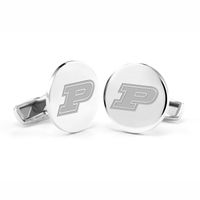 Natural Finish Sterling Silver 19mm Round Top Cufflinks College Jewelry Purdue Boilermakers Cufflinks