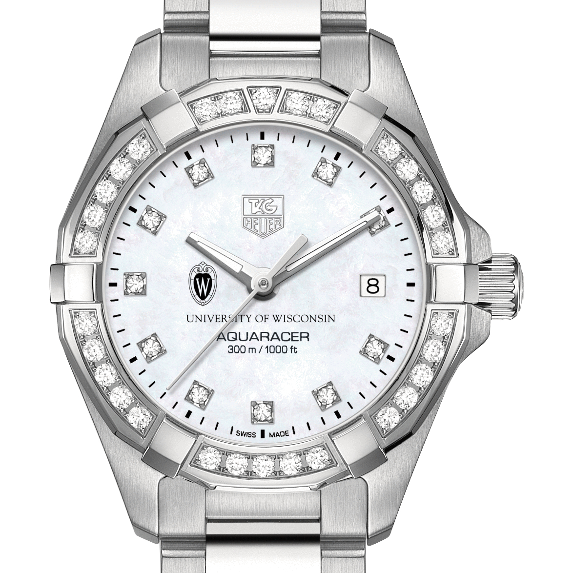 Wisconsin Women's TAG Heuer Steel Aquaracer with MOP Diamond Dial & Diamond Bezel