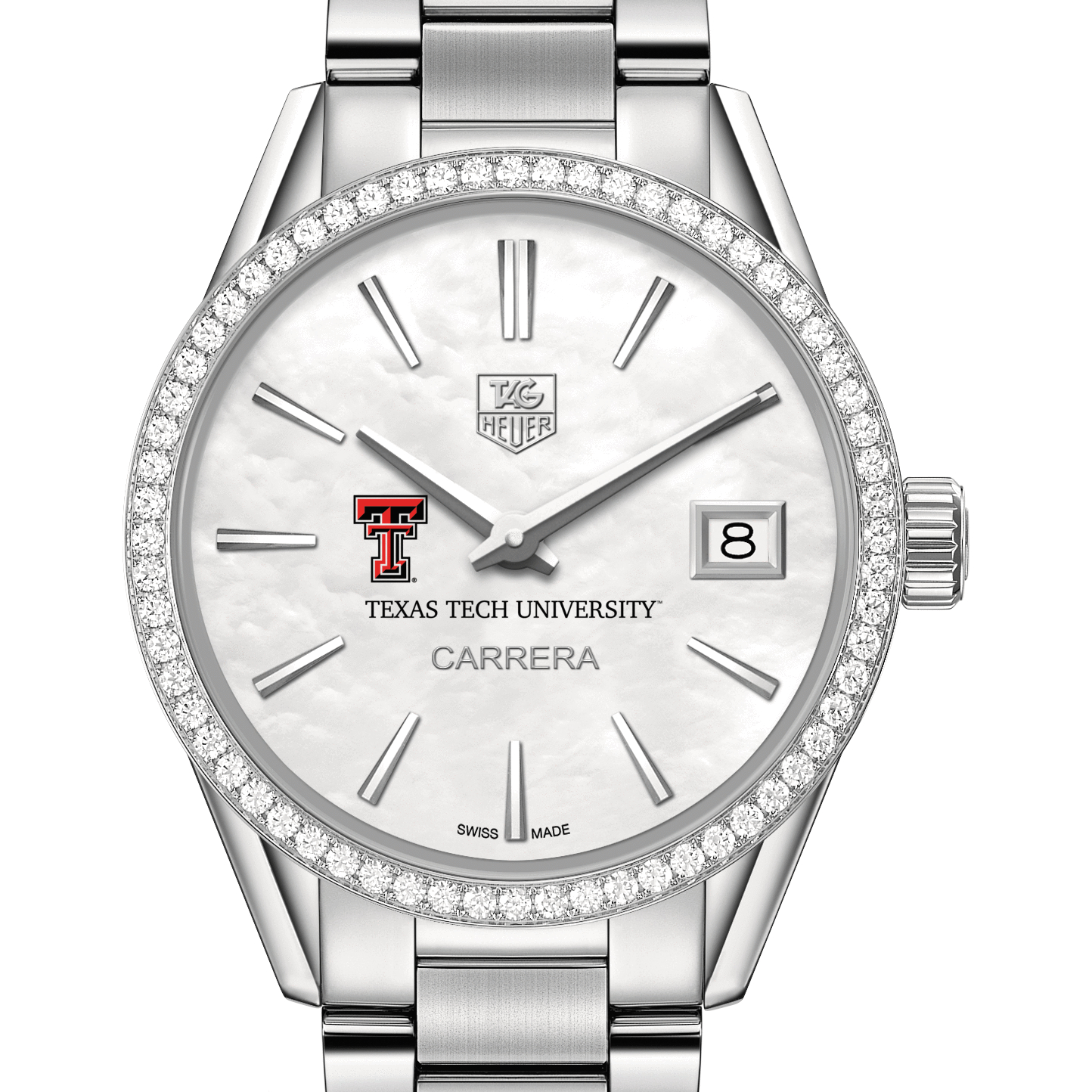 Texas Tech Women's TAG Heuer Steel Carrera with MOP Dial & Diamond Bezel
