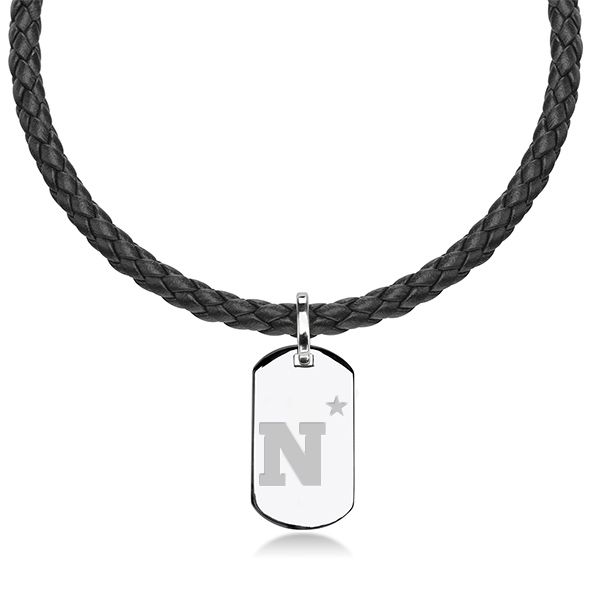 US Naval Academy Leather Necklace with Sterling Dog Tag