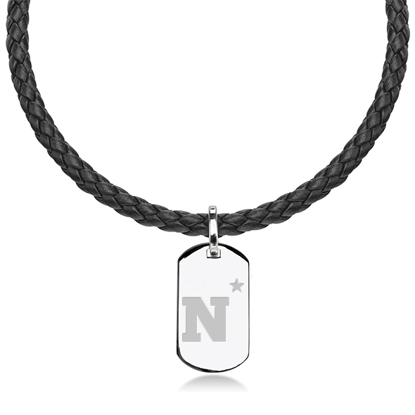 US Naval Academy Leather Necklace with Sterling Dog Tag