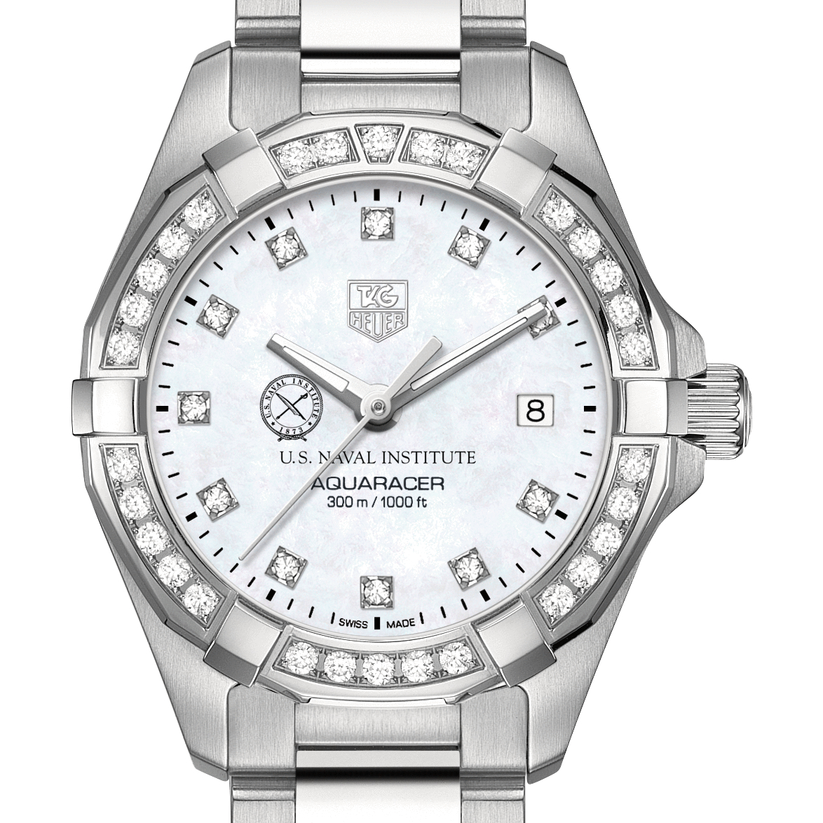 US Naval Institute Women's TAG Heuer Steel Aquaracer with MOP Diamond Dial & Diamond Bezel