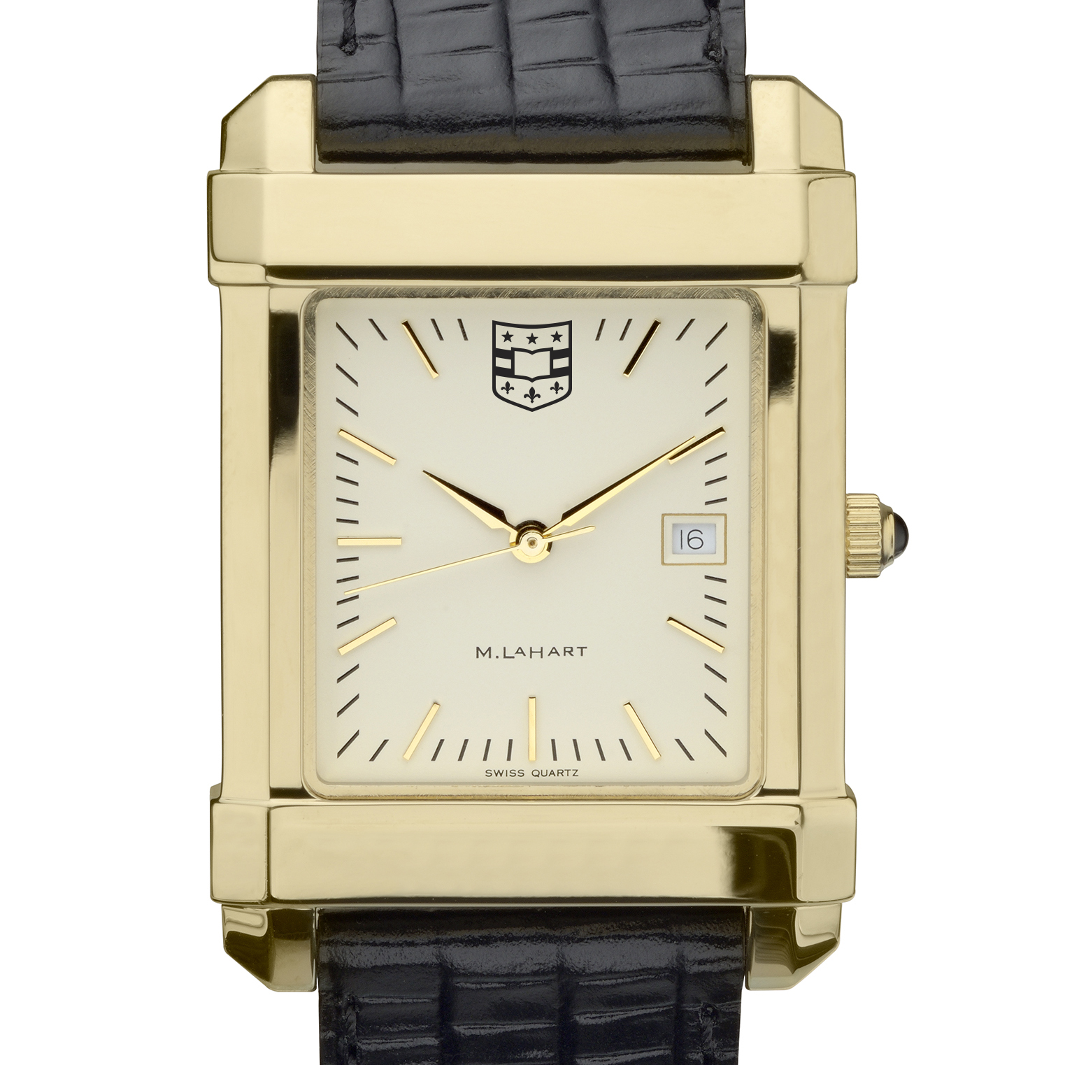 WUSTL Men's Gold Quad Watch with Leather Strap