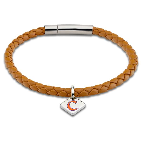 Clemson Leather Bracelet with Sterling Silver Tag - Saddle