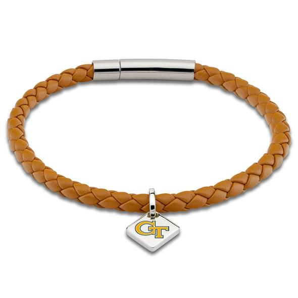 Georgia Tech Leather Bracelet with Sterling Tag - Saddle