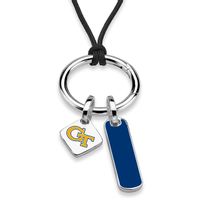 Georgia Tech Silk Necklace with Enamel Charm & Sterling Silver Tag