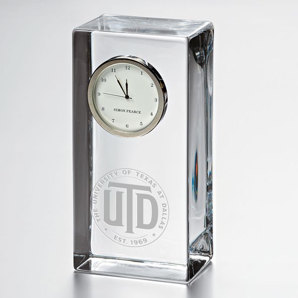 UT Dallas Tall Glass Desk Clock by Simon Pearce - Image 1
