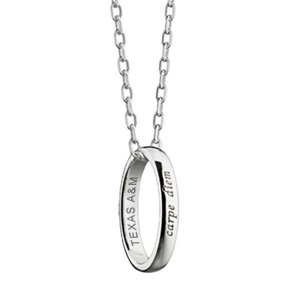 Texas A&M University Monica Rich Kosann "Carpe Diem" Poesy Ring Necklace in Silver - Image 1