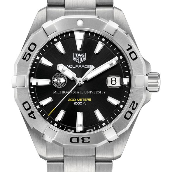Michigan State University Men's TAG Heuer Steel Aquaracer with Black Dial