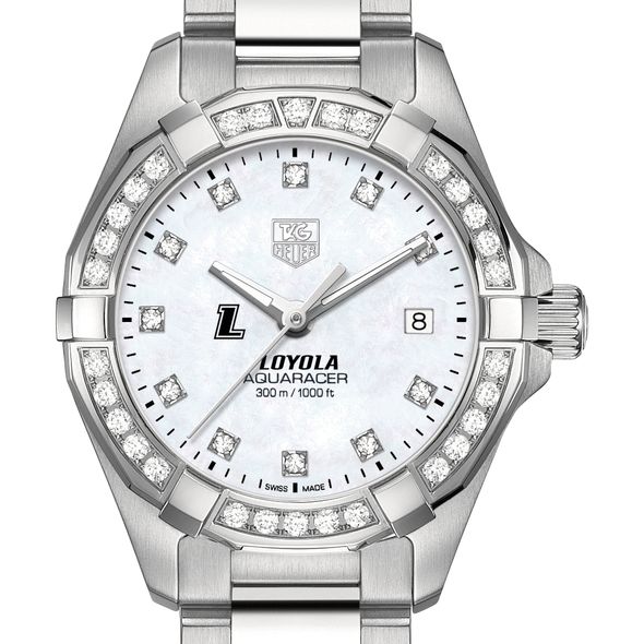 Loyola University Women's TAG Heuer Steel Aquaracer with MOP Diamond Dial & Bezel - Image 1
